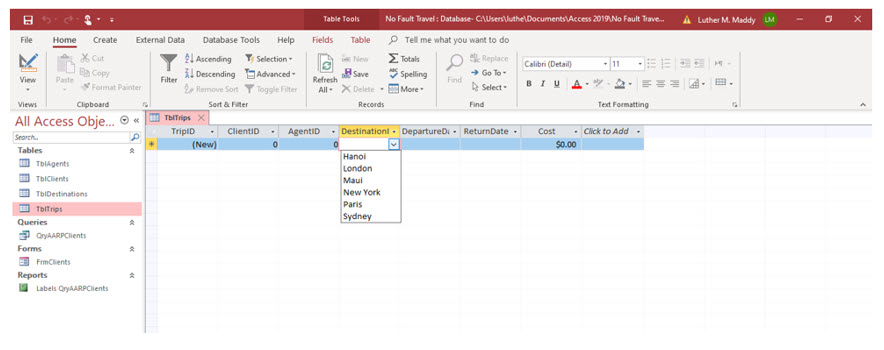 Microsoft Access lesson screenshot 2ndLesson11