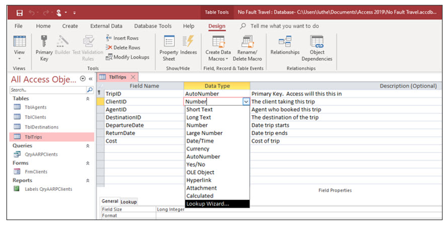 Microsoft Access lesson screenshot 2ndLesson12