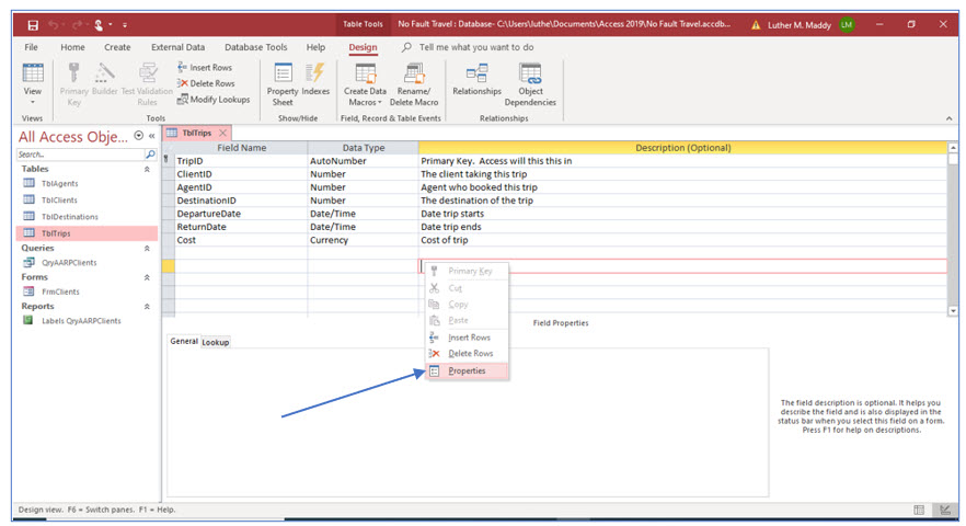 Microsoft Access lesson screenshot 2ndLesson19