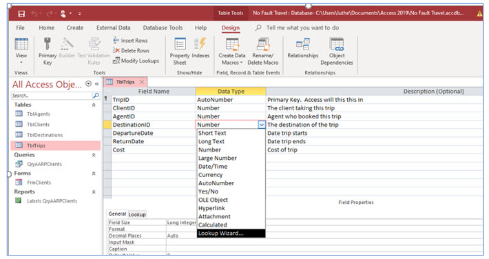 Microsoft Access lesson screenshot 2ndLesson3