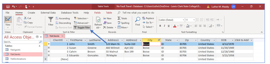 Microsoft Access lesson screenshot 3rdLesson3