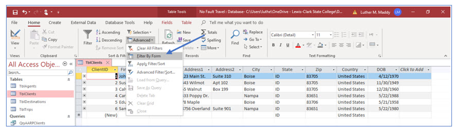 Microsoft Access lesson screenshot 3rdLesson6
