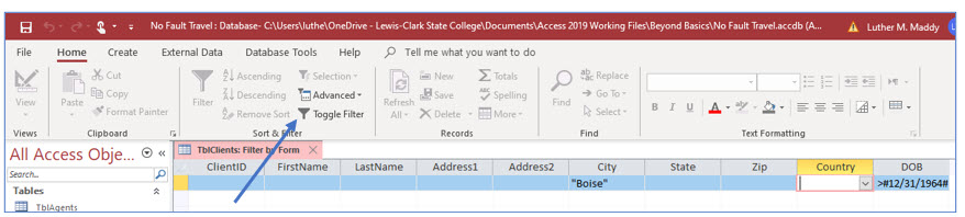 Microsoft Access lesson screenshot 3rdLesson9