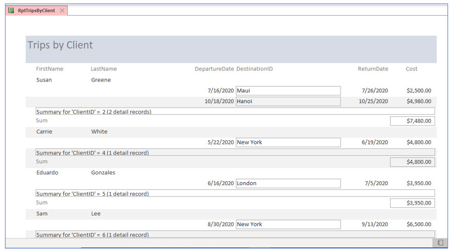 Microsoft Access lesson screenshot 7thLesson9