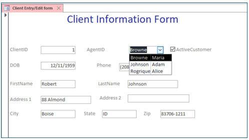 Microsoft Access lesson screenshot Combo21