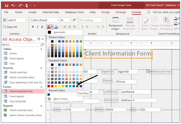 Microsoft Access lesson screenshot Combo8