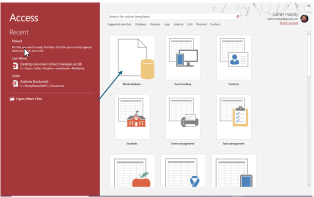 Microsoft Access lesson screenshot CreatingDatabase1