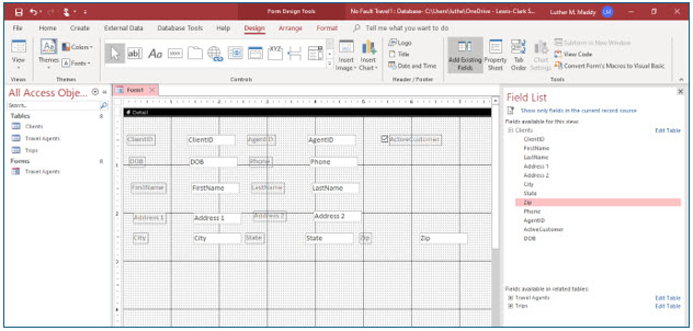 Microsoft Access lesson screenshot CreatingForms17