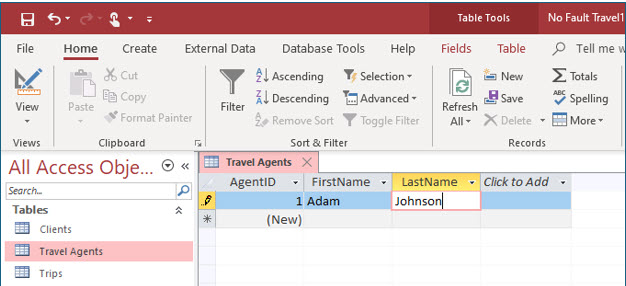 Microsoft Access lesson screenshot DataInTables1