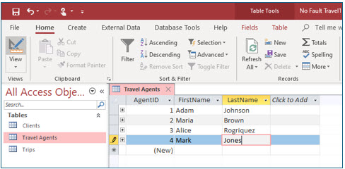 Microsoft Access lesson screenshot DataInTables2