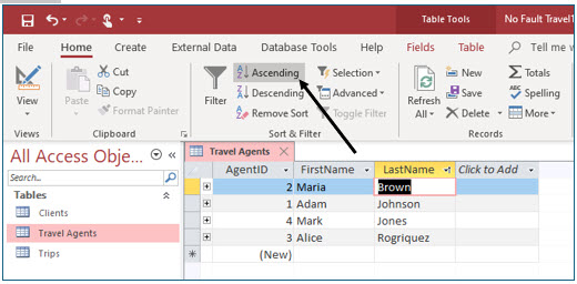 Microsoft Access lesson screenshot DataInTables3