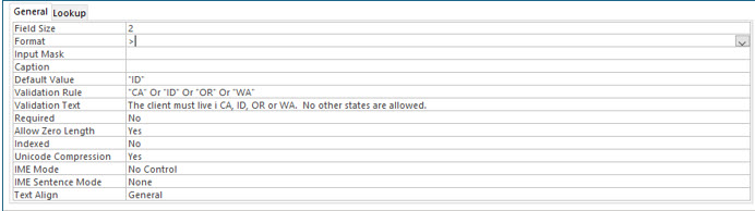 Microsoft Access lesson screenshot FieldProperties20