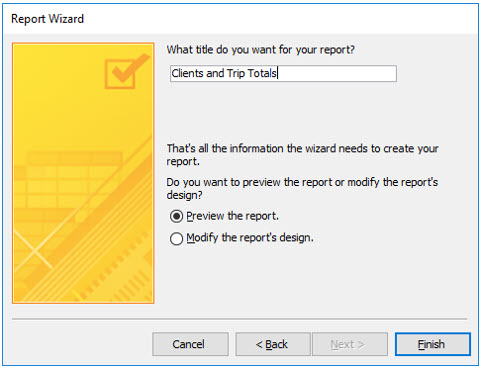 Microsoft Access lesson screenshot Reports20
