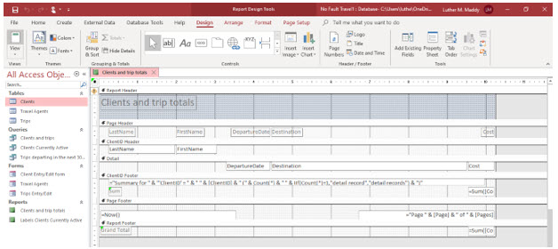 Microsoft Access lesson screenshot Reports23