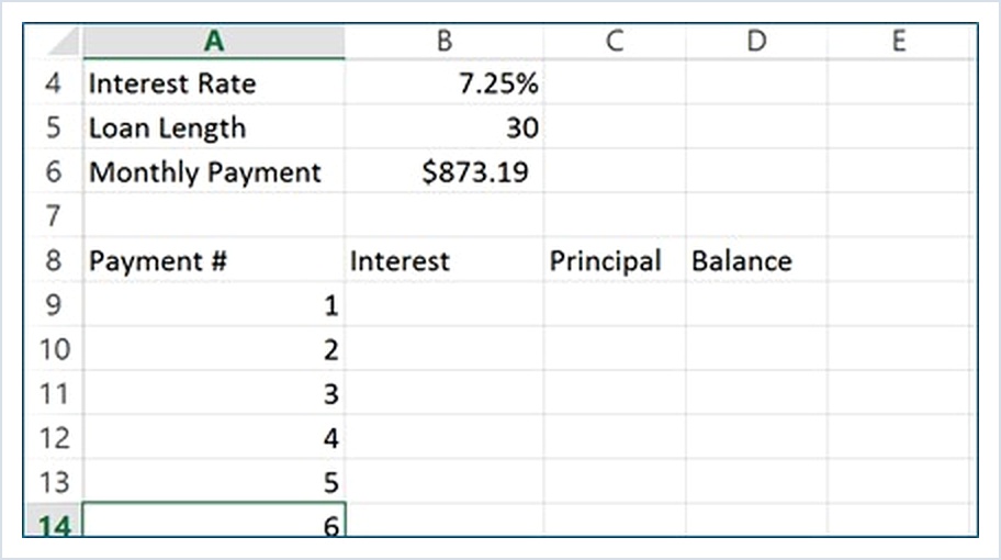 Microsoft Excel lesson screenshot Amort2