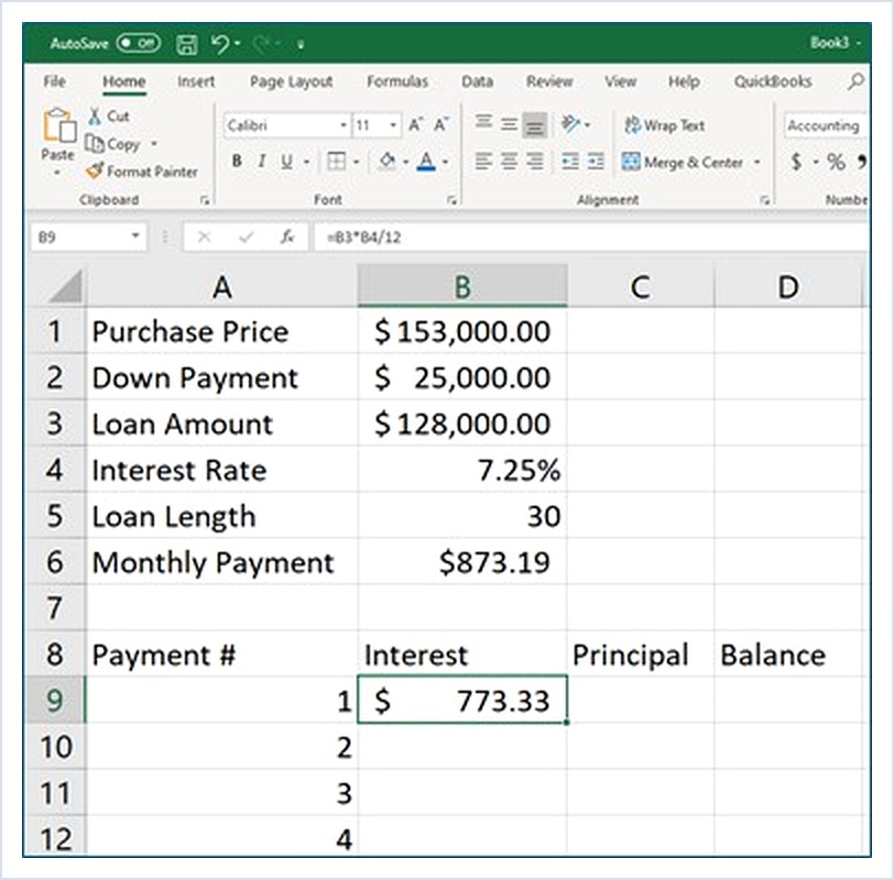 Microsoft Excel lesson screenshot Amort3