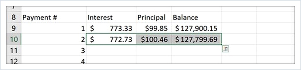 Microsoft Excel lesson screenshot Amort6