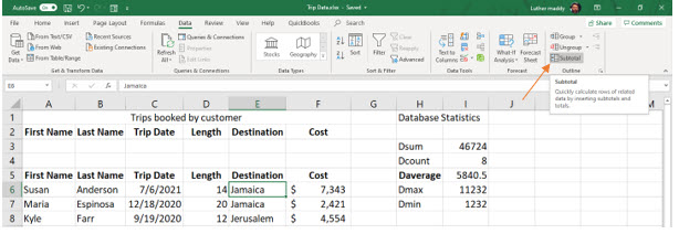 Microsoft Excel lesson screenshot Filters2