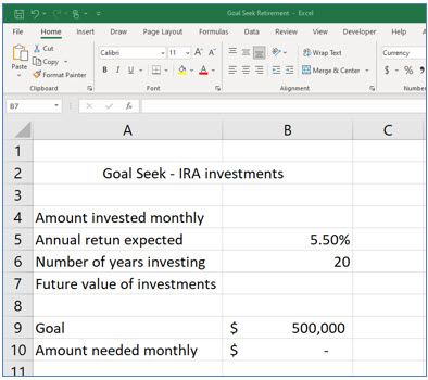 Microsoft Excel lesson screenshot GoalSeek1