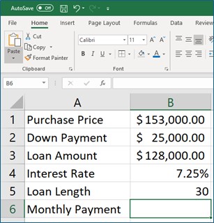 Microsoft Excel lesson screenshot LoanValues