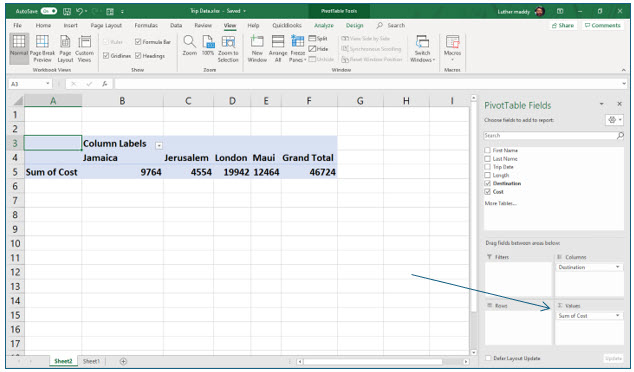 Microsoft Excel lesson screenshot PivotTable5