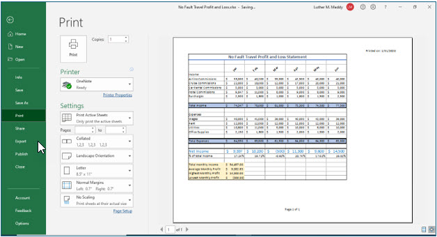Microsoft Excel lesson screenshot Printing20
