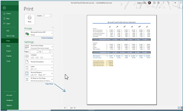 Microsoft Excel lesson screenshot Printing8