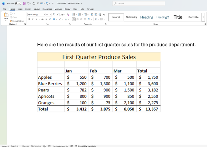 Excel data pasted as a bitmap