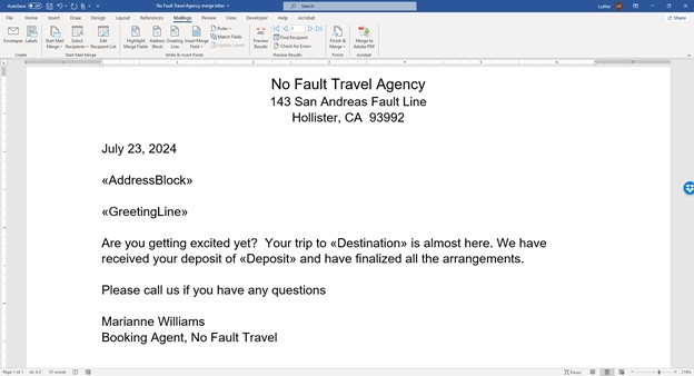 Microsoft Word lesson screenshot MMCompleteLetter