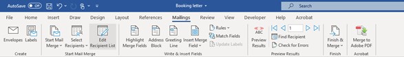 Microsoft Word lesson screenshot MMEditRecipientsTool