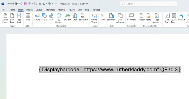 Microsoft Word DISPLAYBARCODE field braces created with Ctrl plus F9